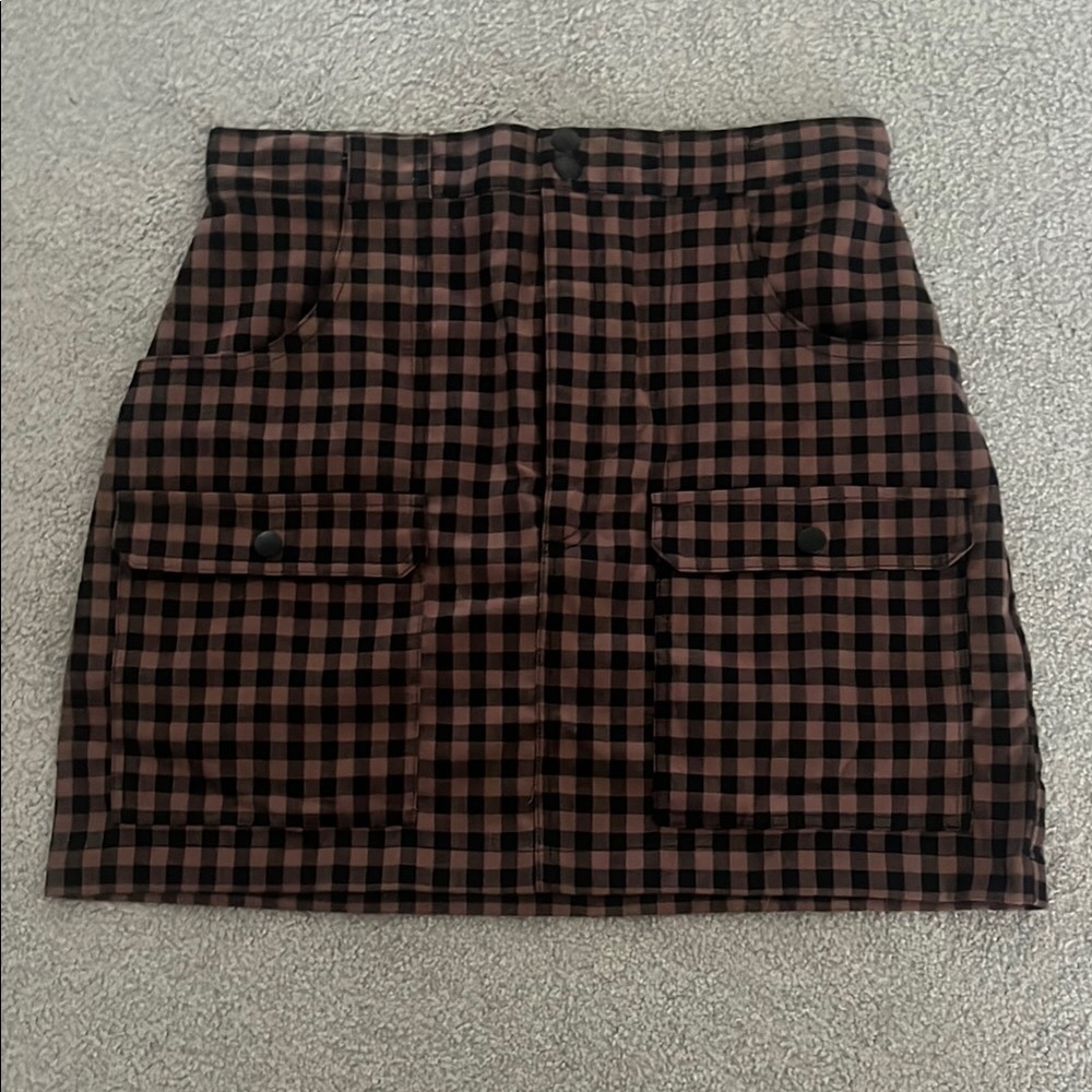 Urban Outfitters Black and Brown Checkered Plaid Pencil Mini Skirt